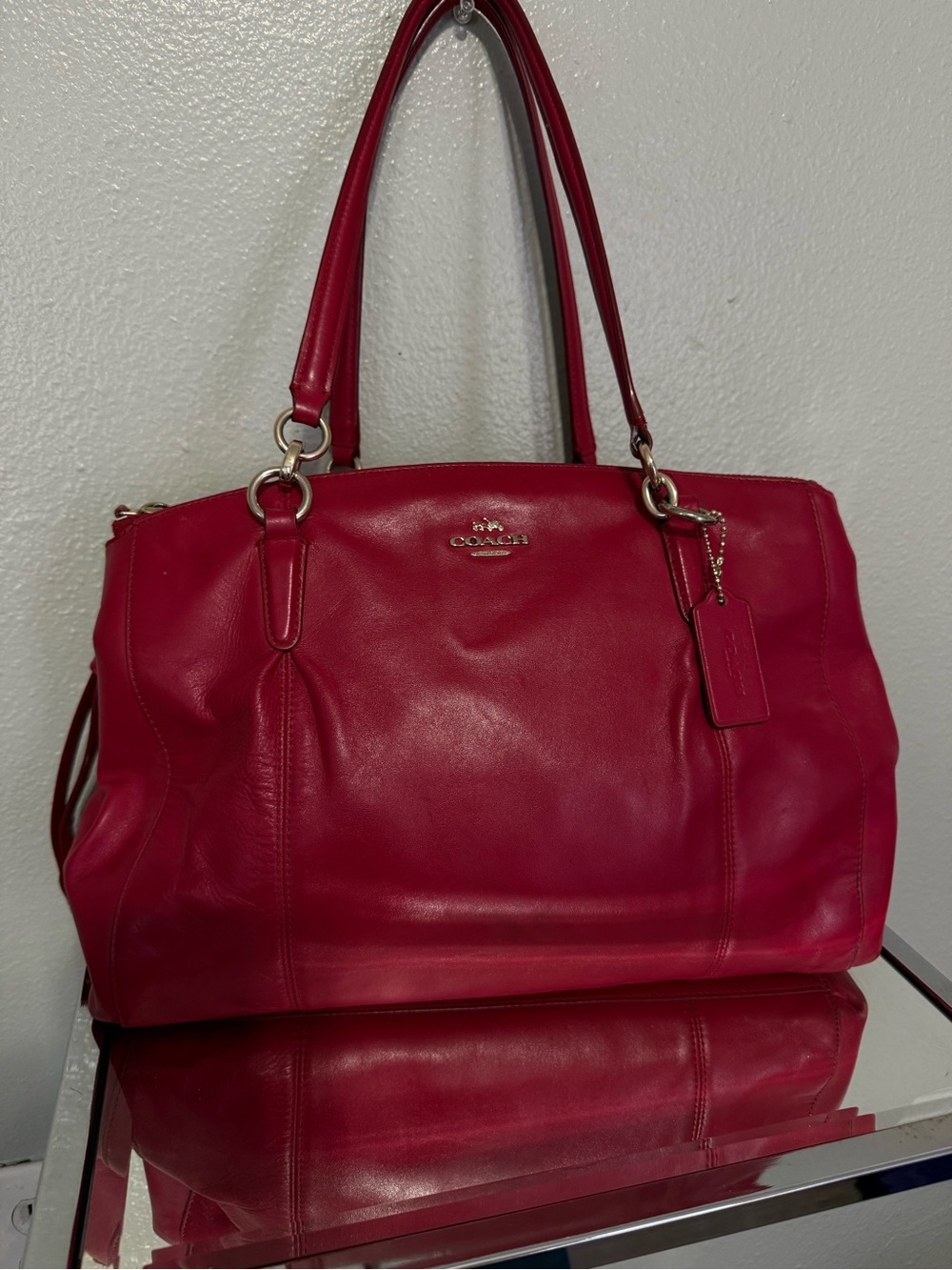 Coach F36680 Large Red Leather Satchel Shoulder Bag